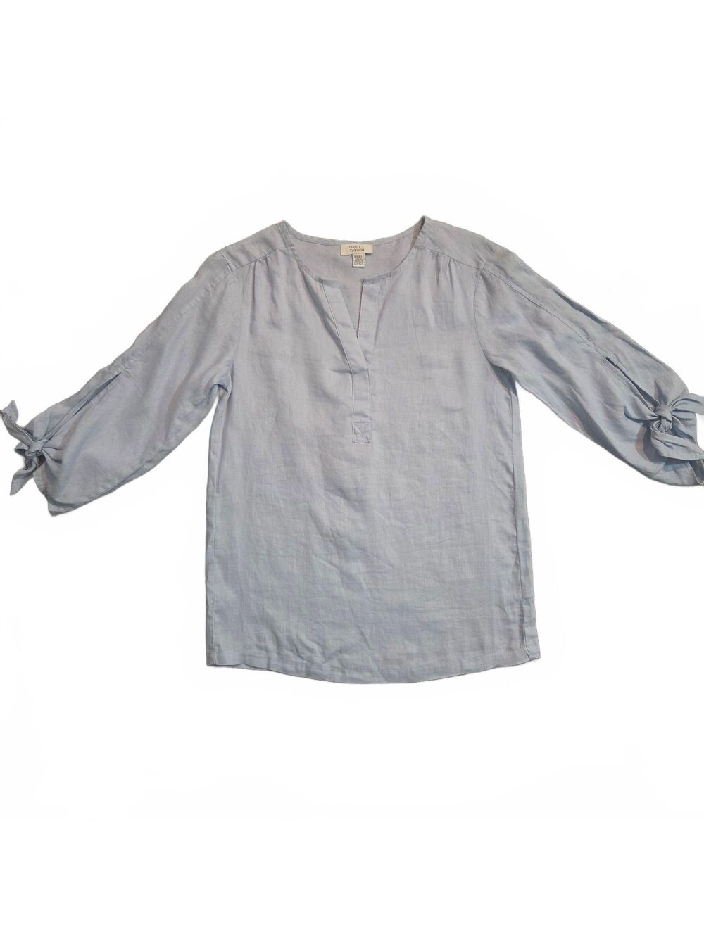 Lord + Taylor Arctic Blue Linen Blend Blouse with Tie Sleeves XS